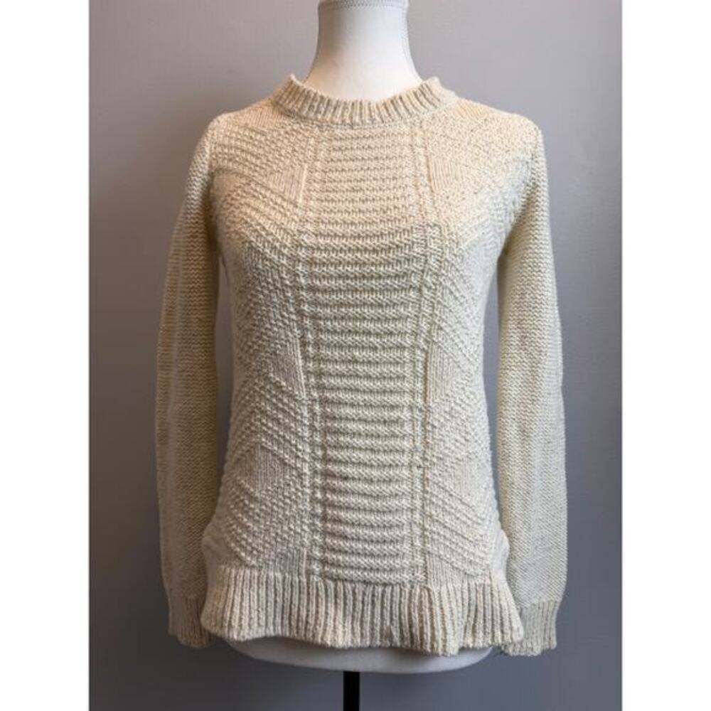 Hollister XS Cream Textured Knit Sweater Pullover Crew Neck Fisherman Chunky